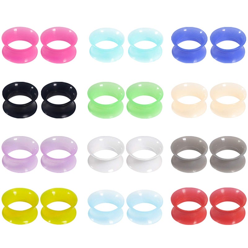 TOPBRIGHT 12 Pairs Ultra Thin Soft Silicone Ear Tunnels, Silicone Ear Skins Gauges and Plugs for Piercing - Image 1